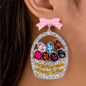Colorful Gemstone Easter Basket Earrings nwt